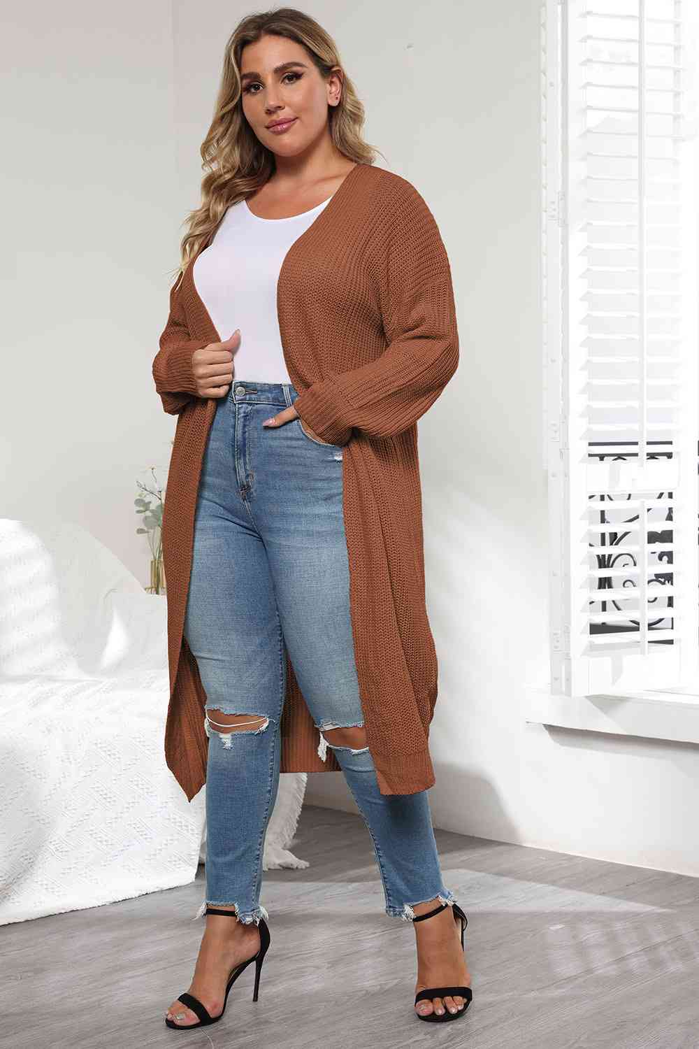 Plus Size Open Front Long Sleeve Cardigan - Free Shipping - aurelia-clothing-8955
