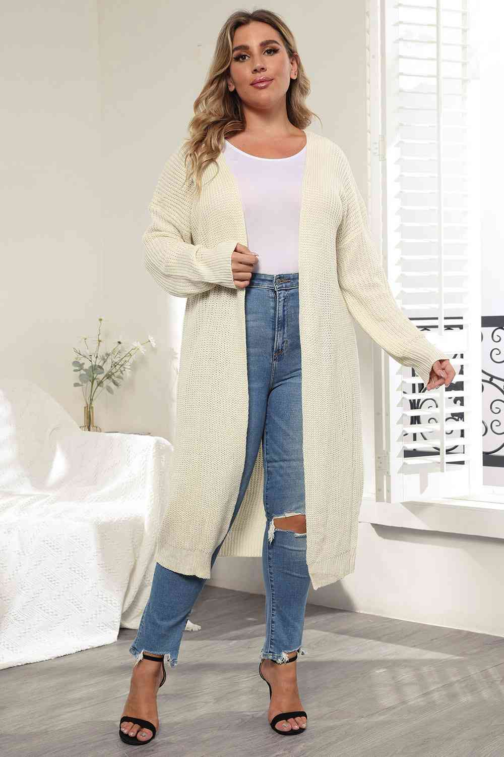 Plus Size Open Front Long Sleeve Cardigan - Free Shipping - aurelia-clothing-8955