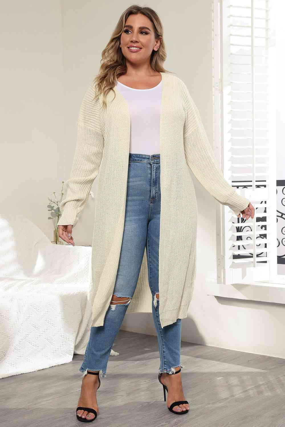 Plus Size Open Front Long Sleeve Cardigan - Free Shipping - aurelia-clothing-8955