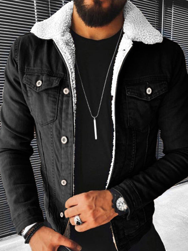 Plush Style Thickened Denim Mens Outer Jacket - Free Shipping - aurelia-clothing-8955