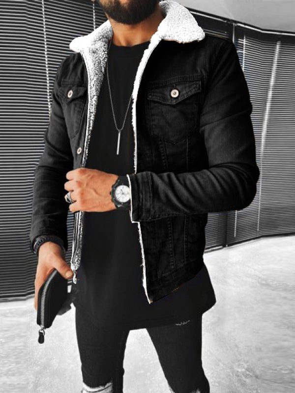 Plush Style Thickened Denim Mens Outer Jacket - Free Shipping - aurelia-clothing-8955