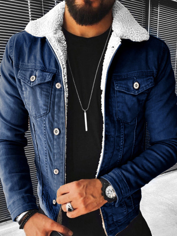 Plush Style Thickened Denim Mens Outer Jacket - Free Shipping - aurelia-clothing-8955