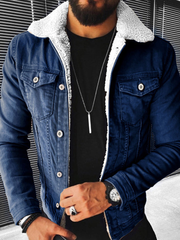 Plush Style Thickened Denim Mens Outer Jacket - Free Shipping - aurelia-clothing-8955