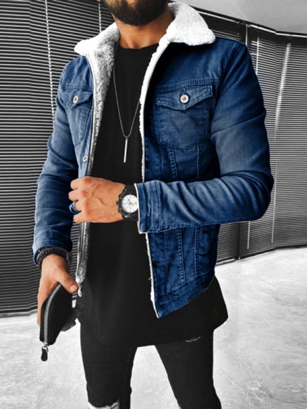 Plush Style Thickened Denim Mens Outer Jacket - Free Shipping - aurelia-clothing-8955