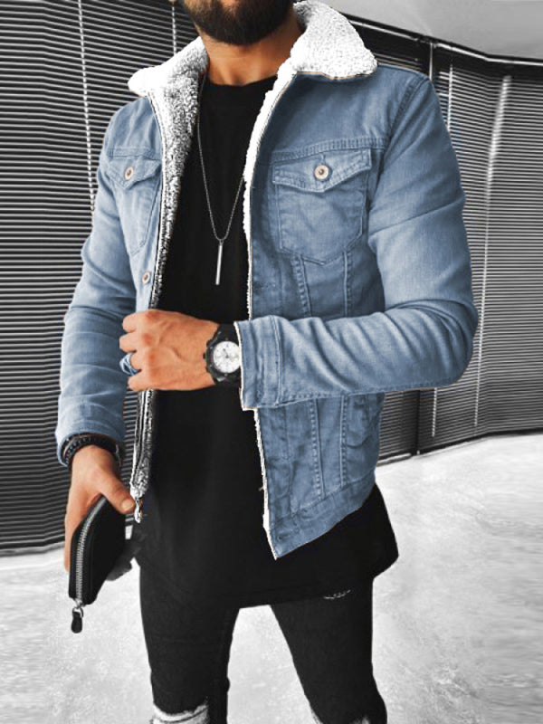 Plush Style Thickened Denim Mens Outer Jacket - Free Shipping - aurelia-clothing-8955
