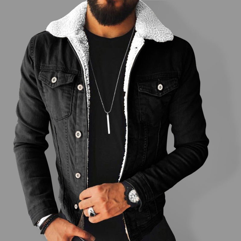 Plush Style Thickened Denim Mens Outer Jacket - Free Shipping - aurelia-clothing-8955