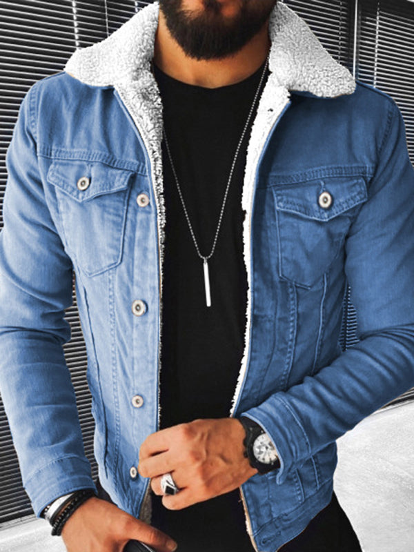 Plush Style Thickened Denim Mens Outer Jacket - Free Shipping - aurelia-clothing-8955