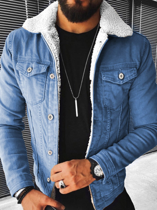 Plush Style Thickened Denim Mens Outer Jacket - Free Shipping - aurelia-clothing-8955