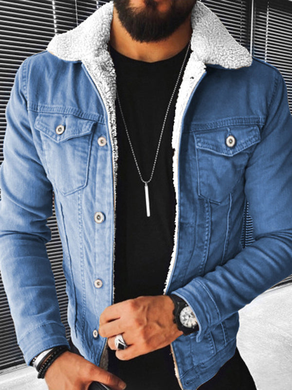 Plush Style Thickened Denim Mens Outer Jacket - Free Shipping - aurelia-clothing-8955