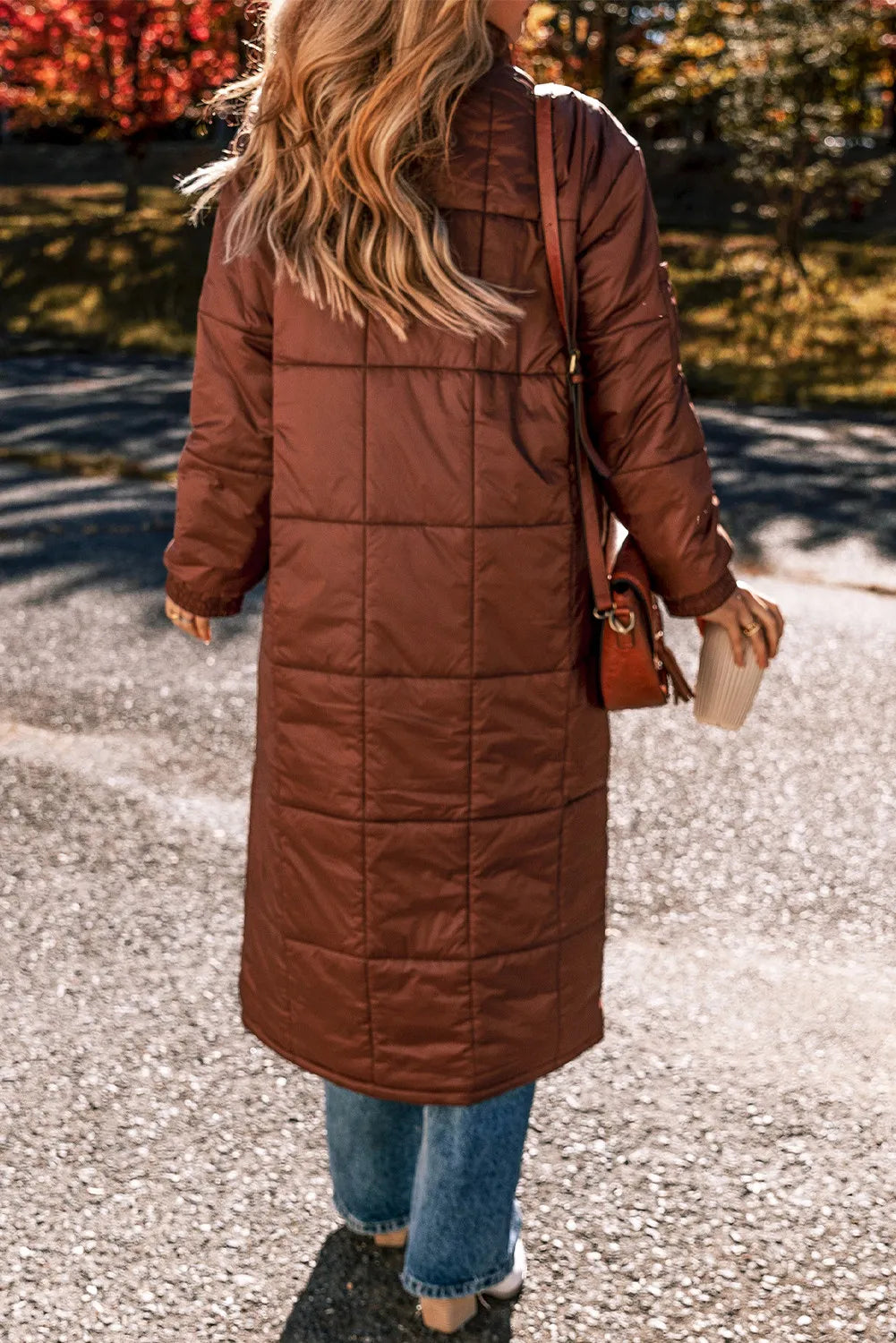 Pocketed Bubble Texture Long Sleeve Longline Winter Coat - aurelia-clothing-8955