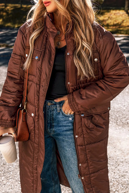 Pocketed Bubble Texture Long Sleeve Longline Winter Coat - aurelia-clothing-8955