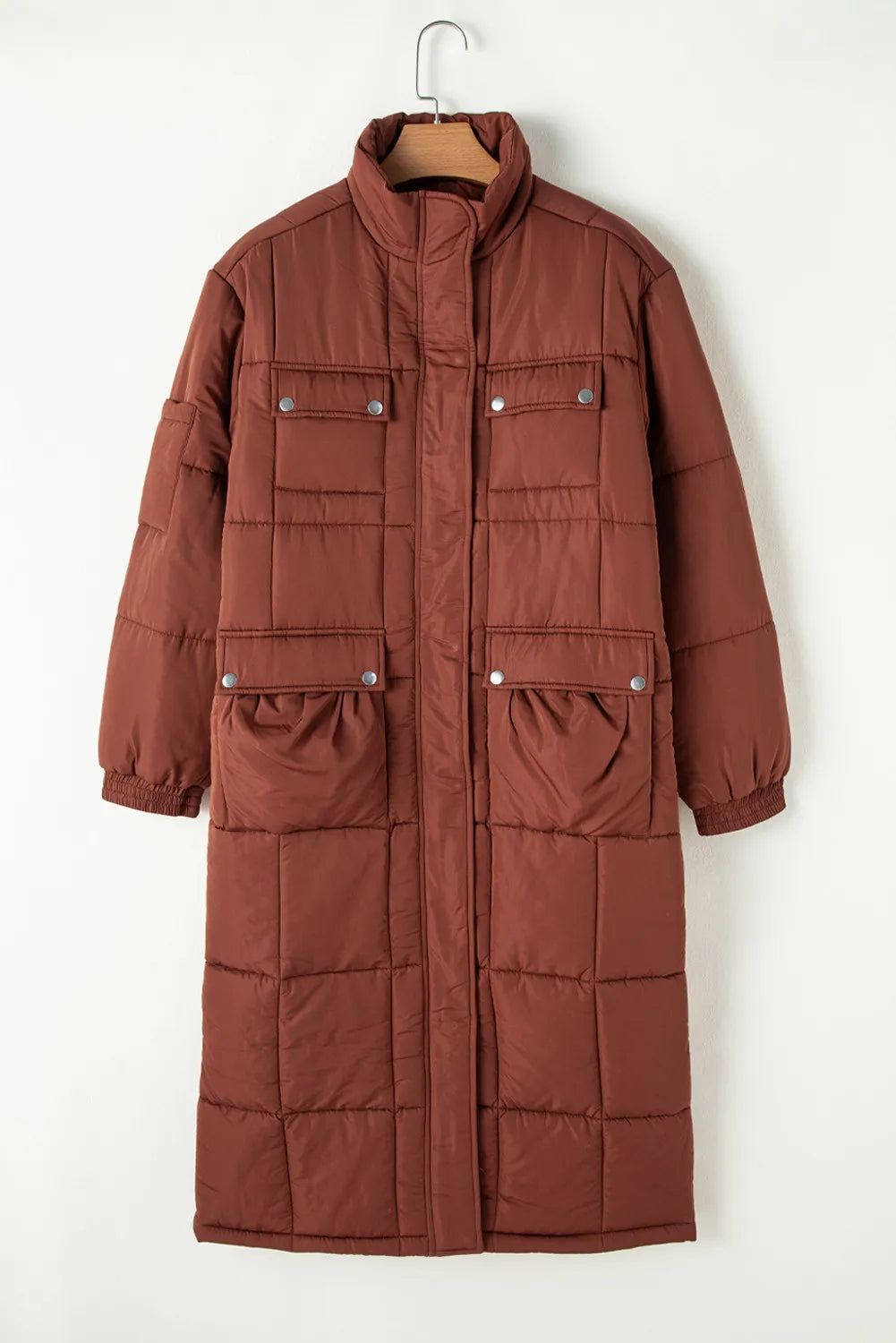 Pocketed Bubble Texture Long Sleeve Longline Winter Coat - aurelia-clothing-8955