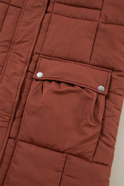 Pocketed Bubble Texture Long Sleeve Longline Winter Coat - aurelia-clothing-8955