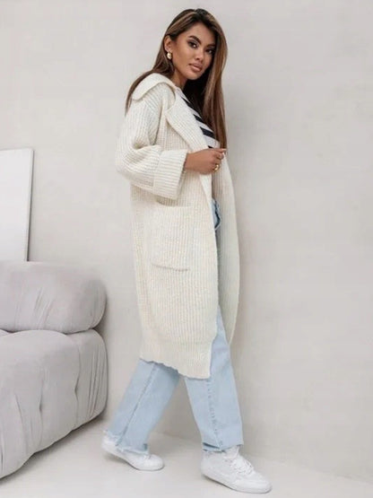 Pocketed Collared Neck Dropped Shoulder Cardigan - aurelia-clothing-8955