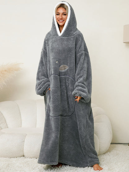 Pocketed Contrast Long Sleeve Hooded Lounge Dress - Free Shipping - aurelia-clothing-8955