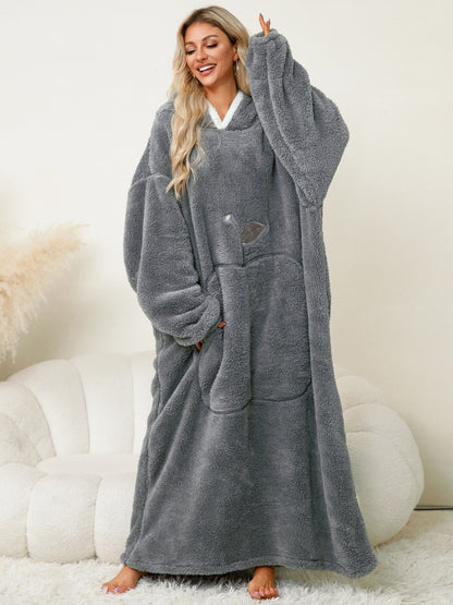 Pocketed Contrast Long Sleeve Hooded Lounge Dress - Free Shipping - aurelia-clothing-8955