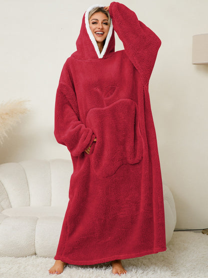 Pocketed Contrast Long Sleeve Hooded Lounge Dress - Free Shipping - aurelia-clothing-8955