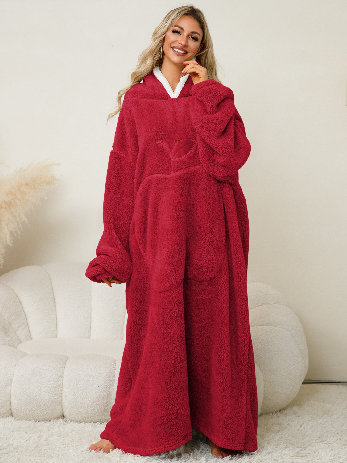 Pocketed Contrast Long Sleeve Hooded Lounge Dress - Free Shipping - aurelia-clothing-8955