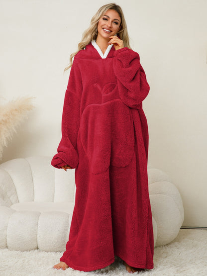 Pocketed Contrast Long Sleeve Hooded Lounge Dress - Free Shipping - aurelia-clothing-8955