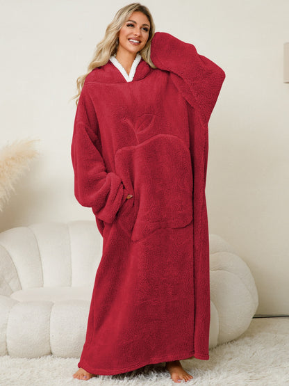 Pocketed Contrast Long Sleeve Hooded Lounge Dress - Free Shipping - aurelia-clothing-8955
