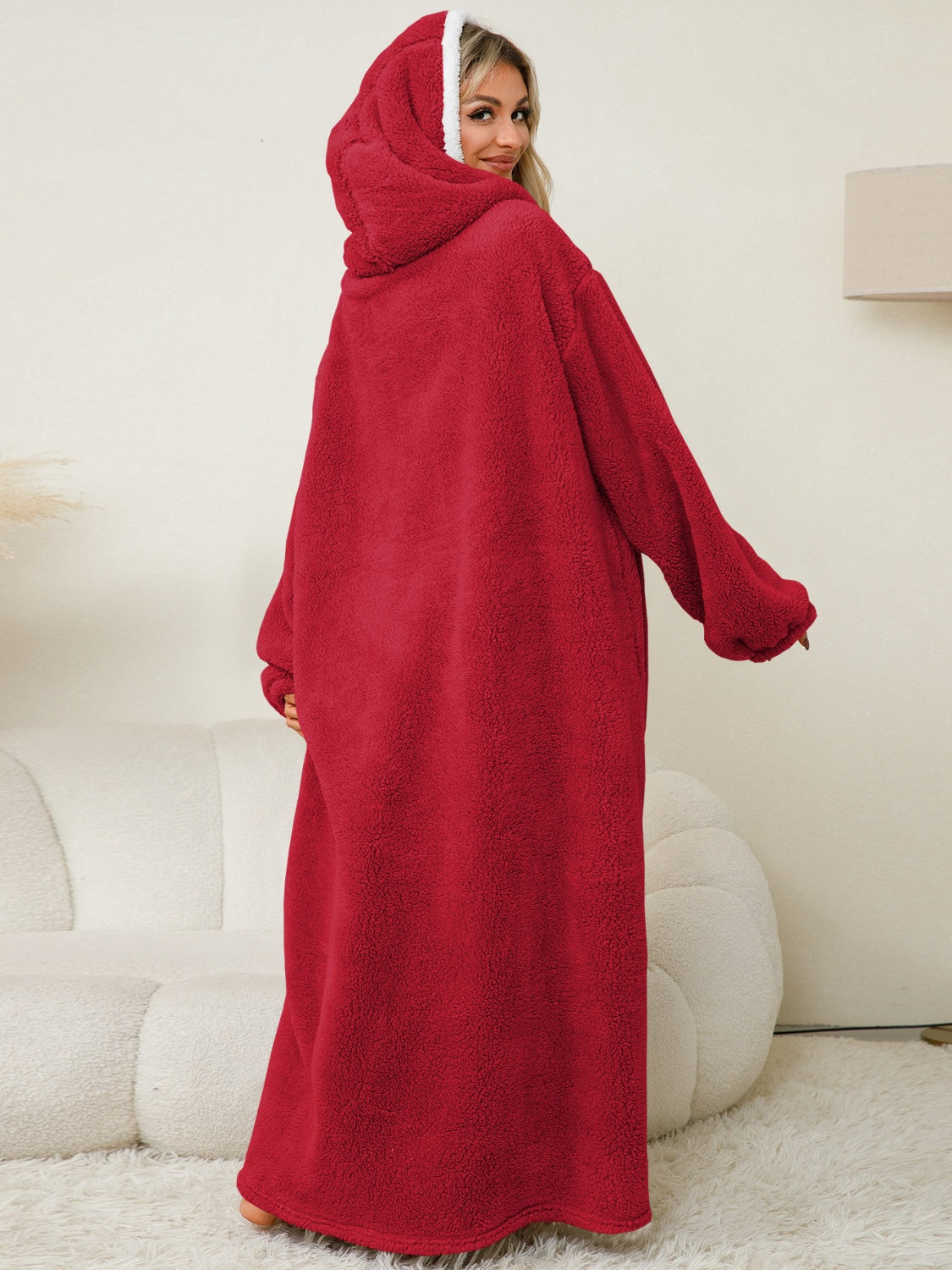 Pocketed Contrast Long Sleeve Hooded Lounge Dress - Free Shipping - aurelia-clothing-8955
