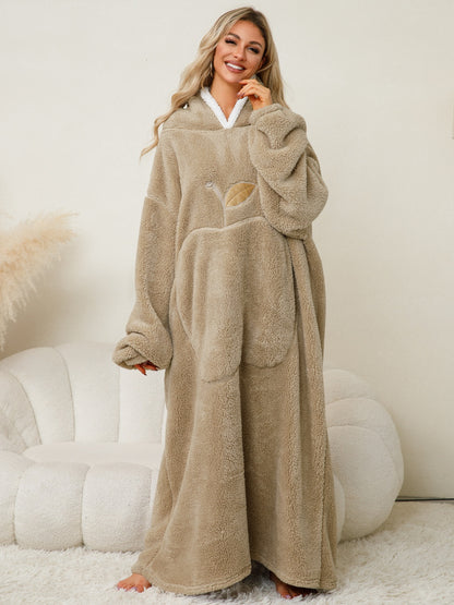 Pocketed Contrast Long Sleeve Hooded Lounge Dress - Free Shipping - aurelia-clothing-8955