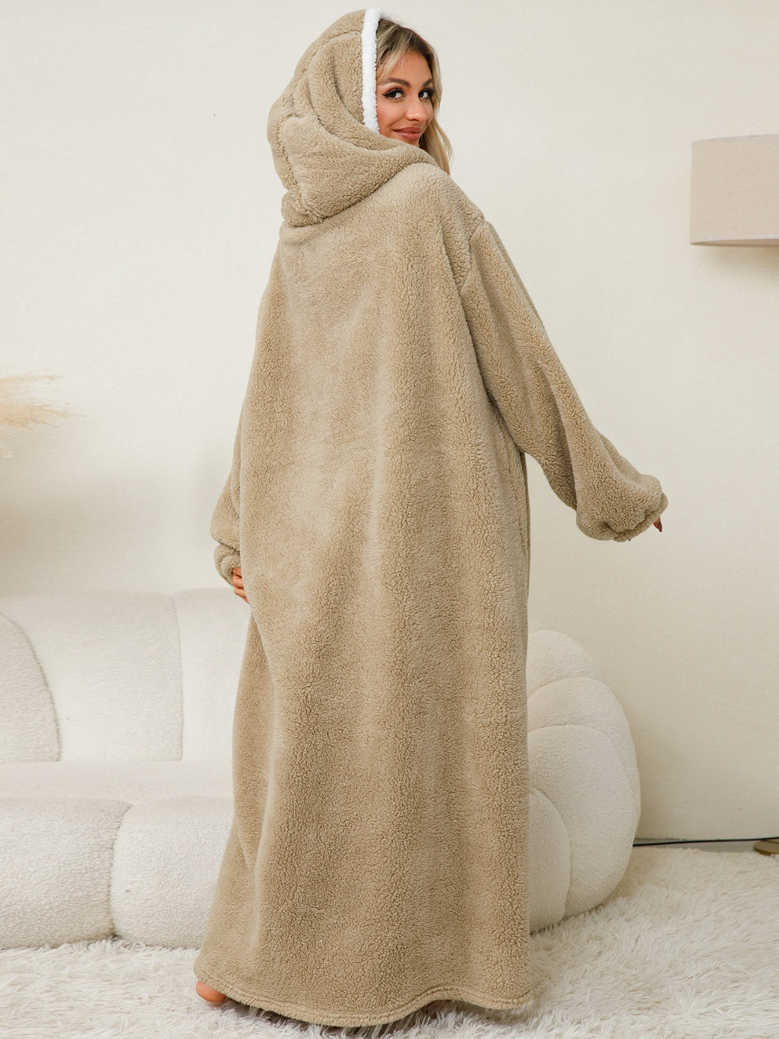 Pocketed Contrast Long Sleeve Hooded Lounge Dress - Free Shipping - aurelia-clothing-8955
