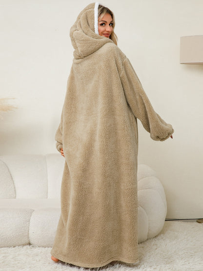 Pocketed Contrast Long Sleeve Hooded Lounge Dress - Free Shipping - aurelia-clothing-8955