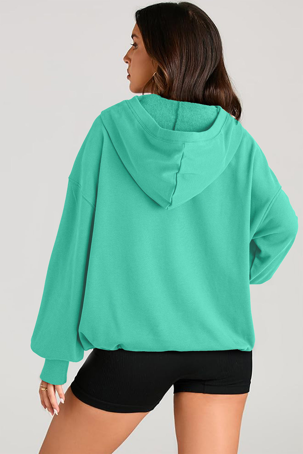 Pocketed Half Zip Long Sleeve Hoodie - aurelia-clothing-8955