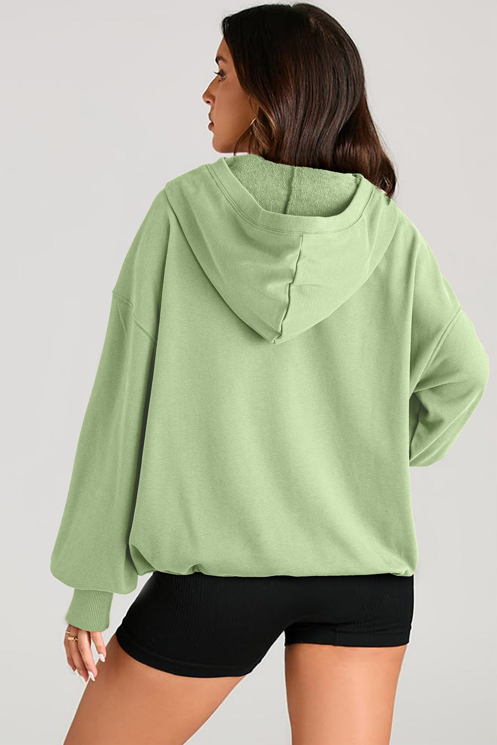 Pocketed Half Zip Long Sleeve Hoodie - aurelia-clothing-8955