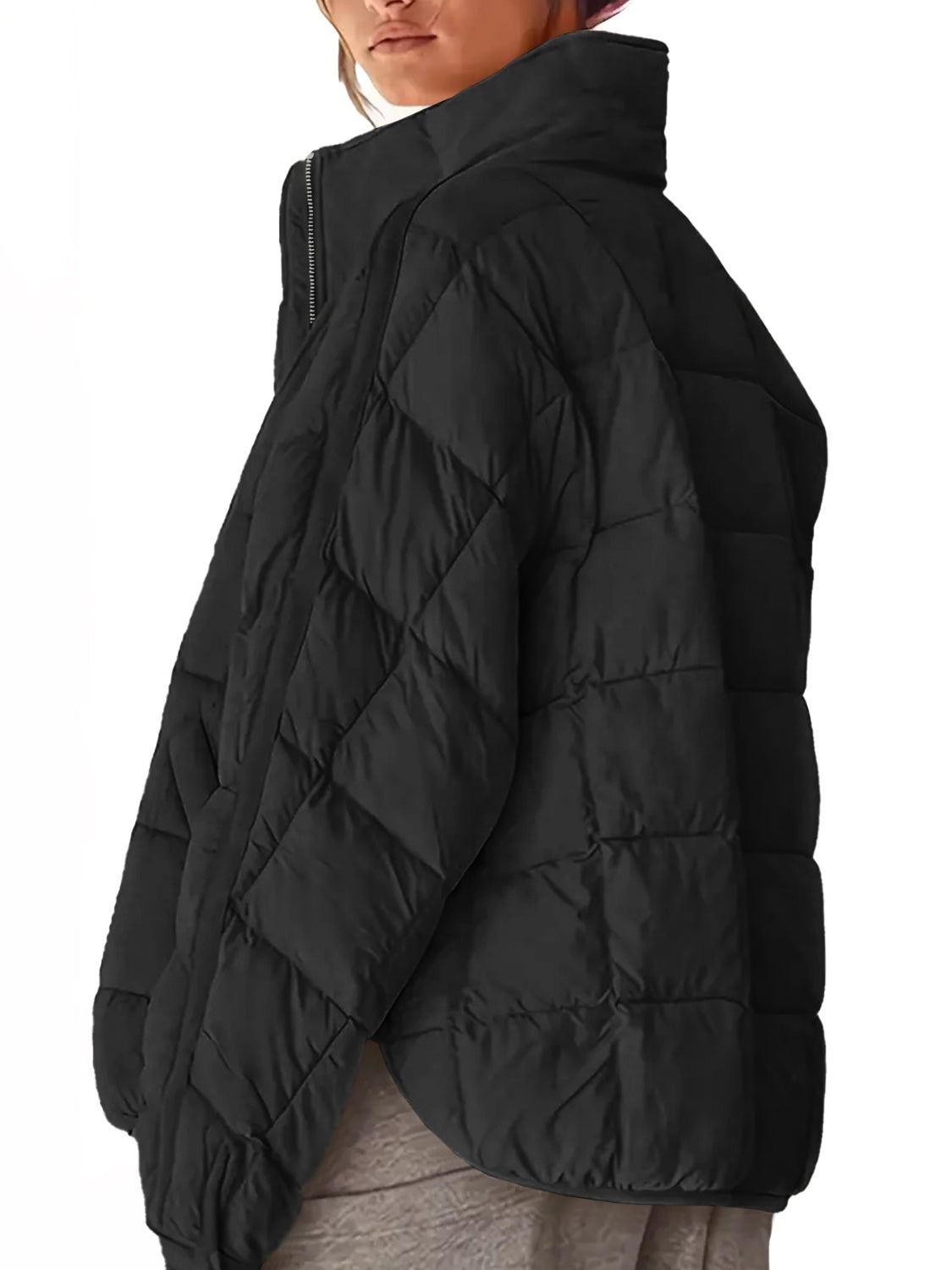 Pocketed Plaid Quilted Zip Up Winter Coat - aurelia-clothing-8955