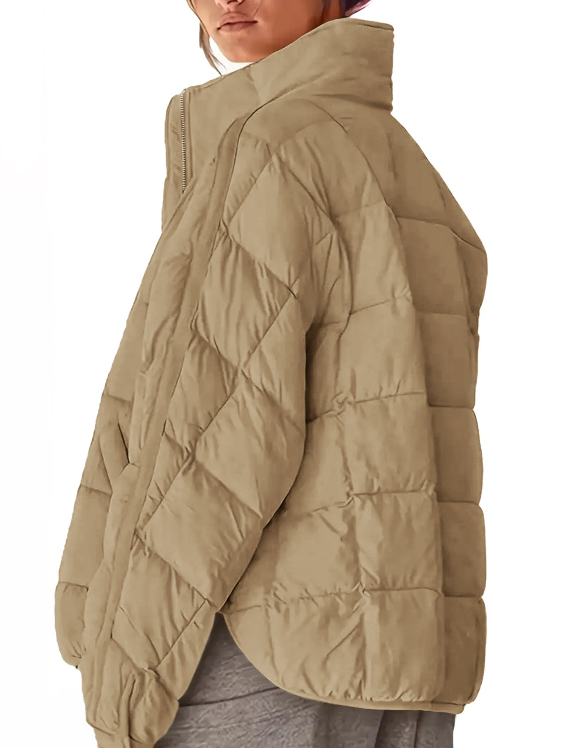 Pocketed Plaid Quilted Zip Up Winter Coat - aurelia-clothing-8955