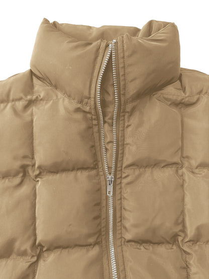 Pocketed Plaid Quilted Zip Up Winter Coat - aurelia-clothing-8955