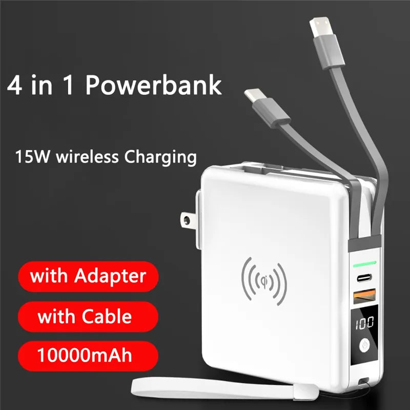 Power Bank 10000mAh With AC Plug 15W Fast Wireless Charging Powerbank USB Type C Mobile Phone Wall Charger for iPhone 14  - Free Shipping - aurelia-clothing-8955