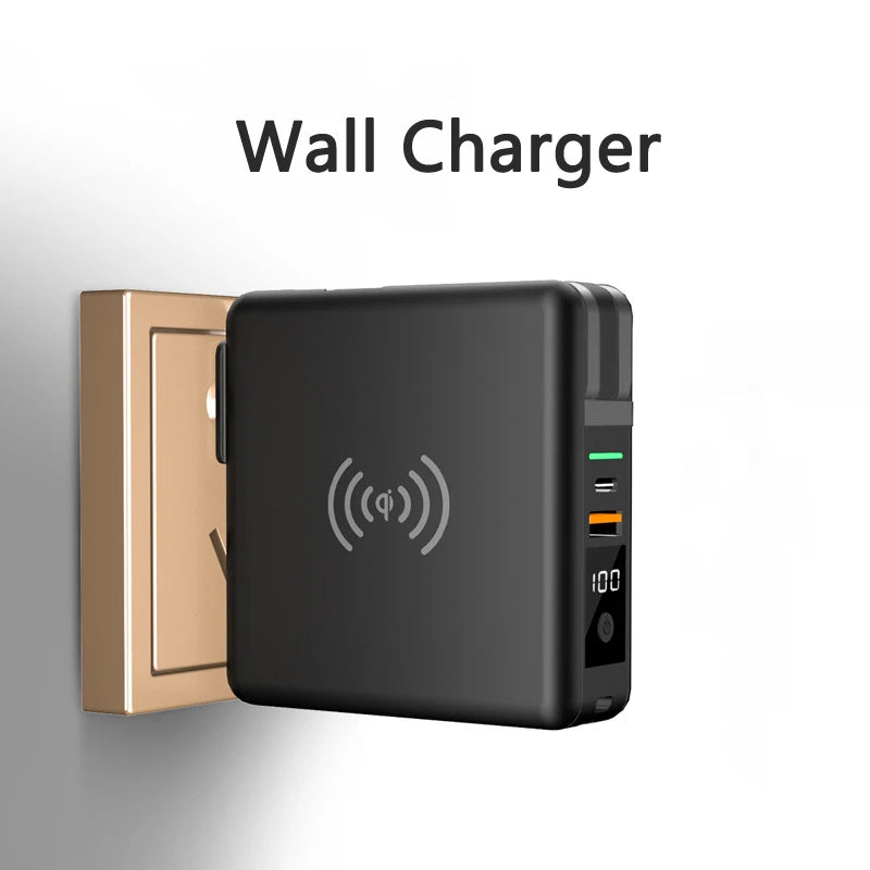 Power Bank 10000mAh With AC Plug 15W Fast Wireless Charging Powerbank USB Type C Mobile Phone Wall Charger for iPhone 14  - Free Shipping - aurelia-clothing-8955