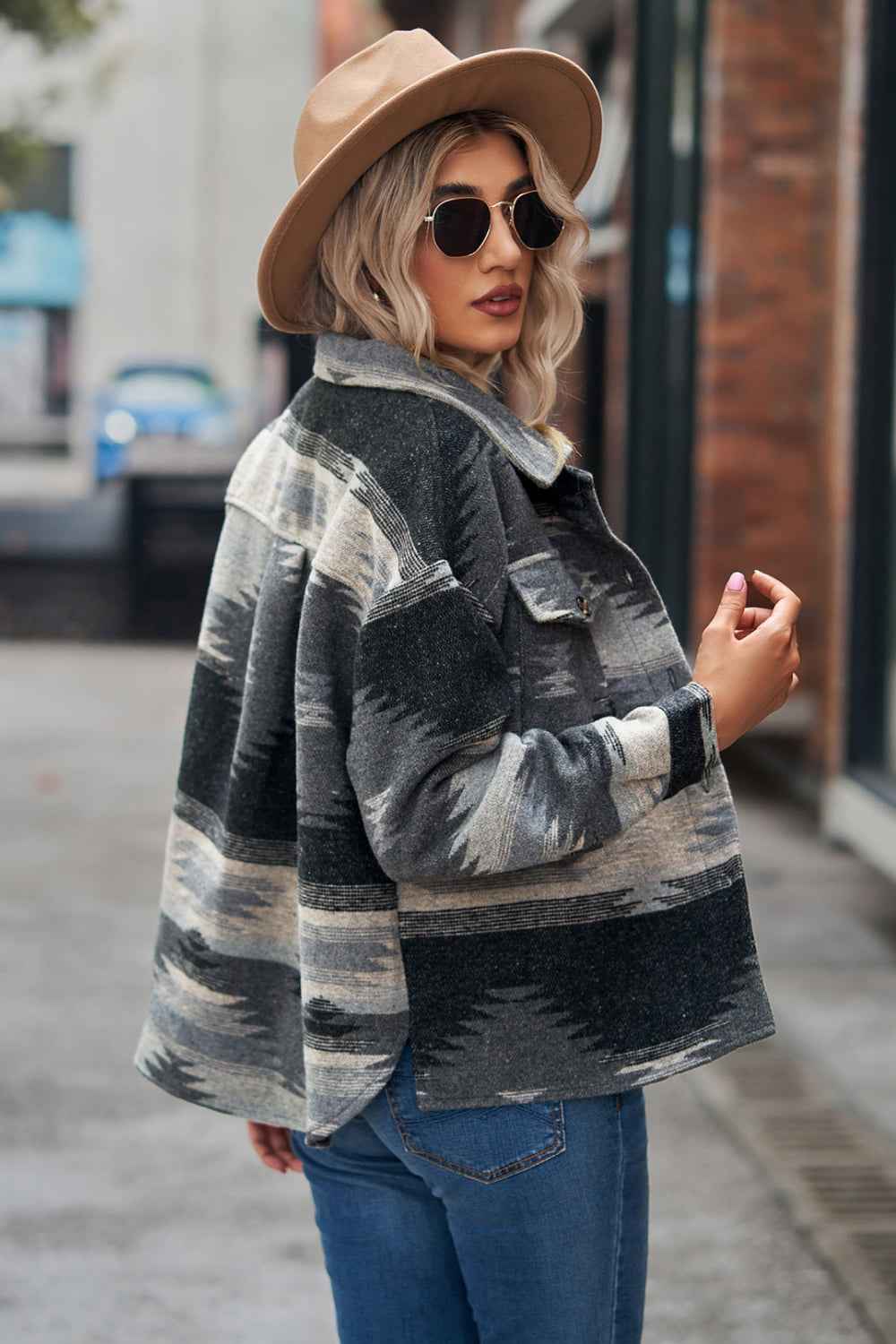 Printed Collared Neck Jacket - aurelia-clothing-8955