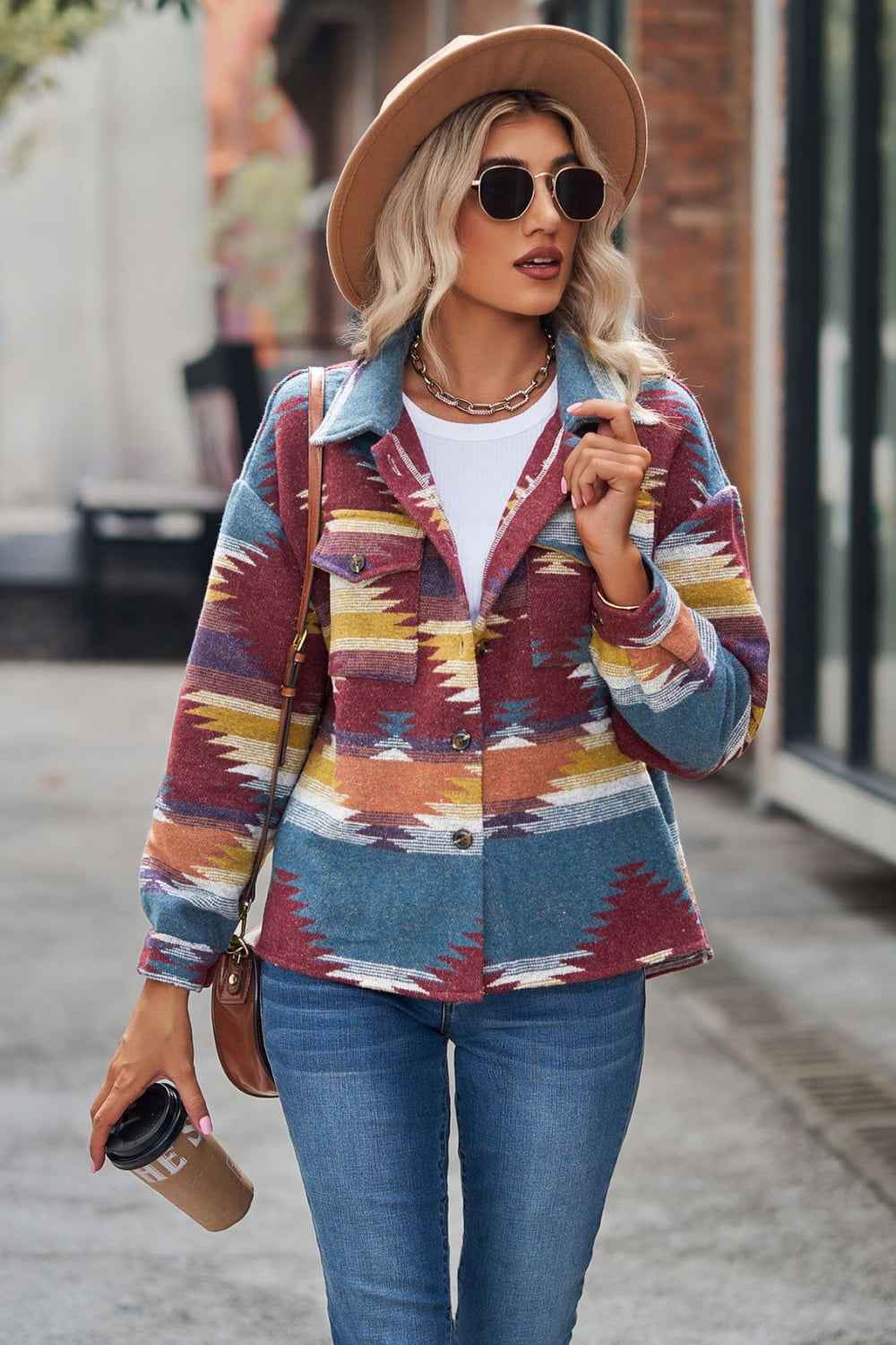 Printed Collared Neck Jacket - aurelia-clothing-8955