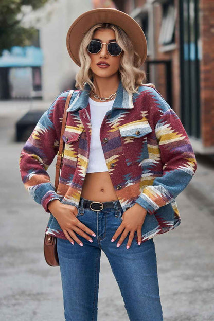 Printed Collared Neck Jacket - aurelia-clothing-8955