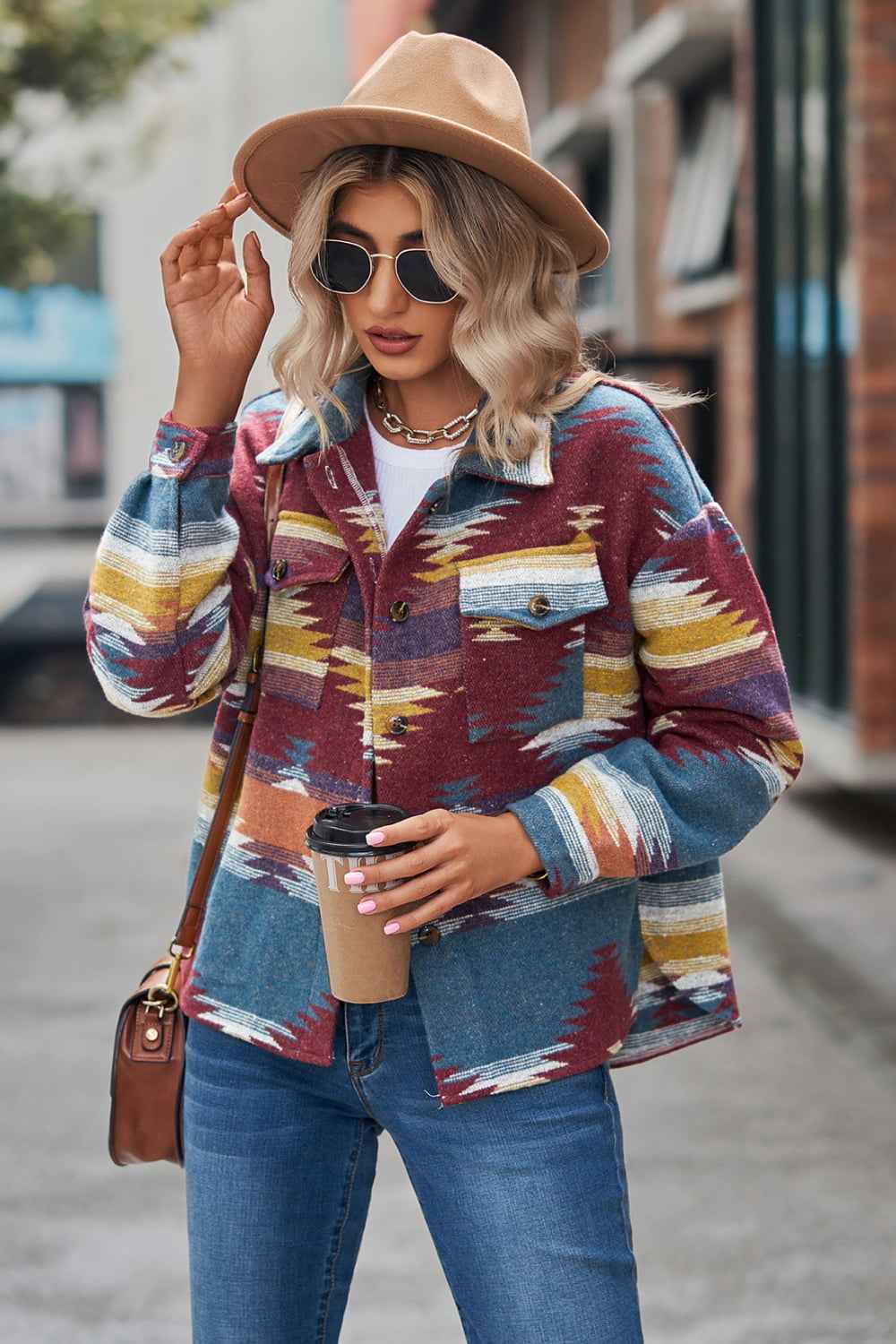 Printed Collared Neck Jacket - aurelia-clothing-8955