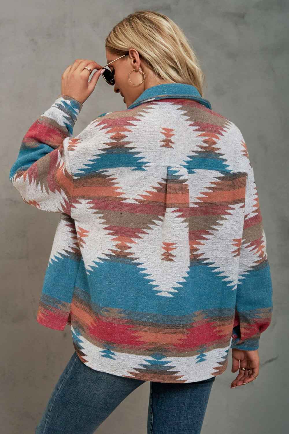 Printed Collared Neck Jacket - aurelia-clothing-8955