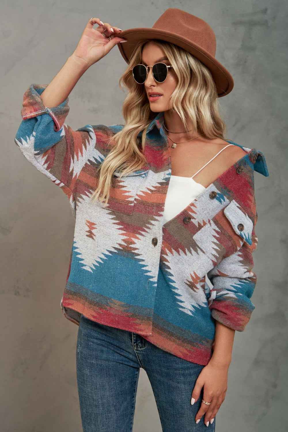 Printed Collared Neck Jacket - aurelia-clothing-8955