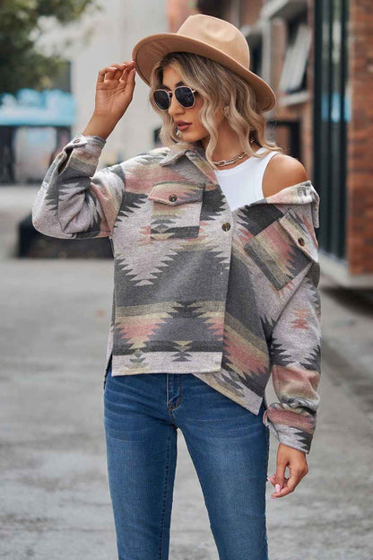 Printed Collared Neck Jacket - aurelia-clothing-8955