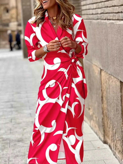 Printed Collared Neck Shirt Dress-Free Shipping - aurelia-clothing-8955