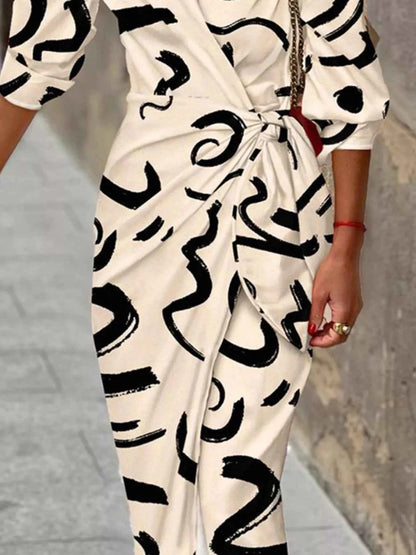 Printed Collared Neck Shirt Dress-Free Shipping - aurelia-clothing-8955