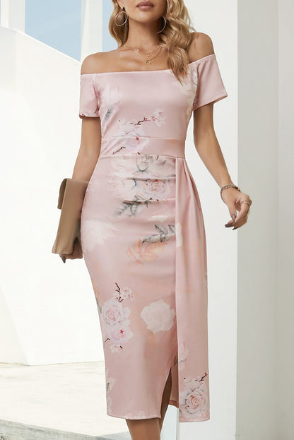Printed Off-Shoulder Split Dress - aurelia-clothing-8955