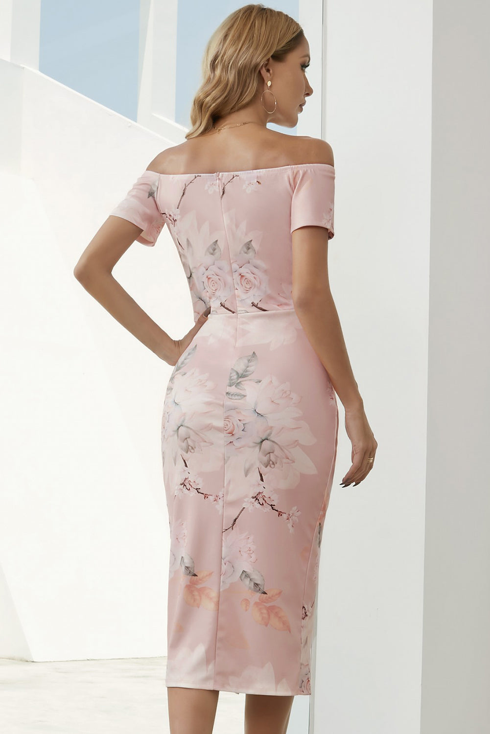 Printed Off-Shoulder Split Dress - aurelia-clothing-8955