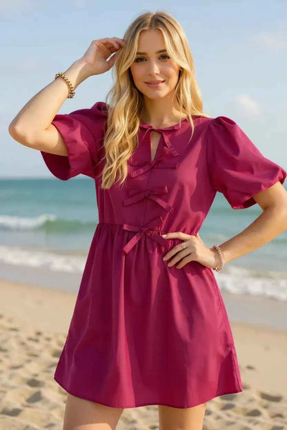 Puff Sleeve Mini Dress-Free Shipping - aurelia-clothing-8955