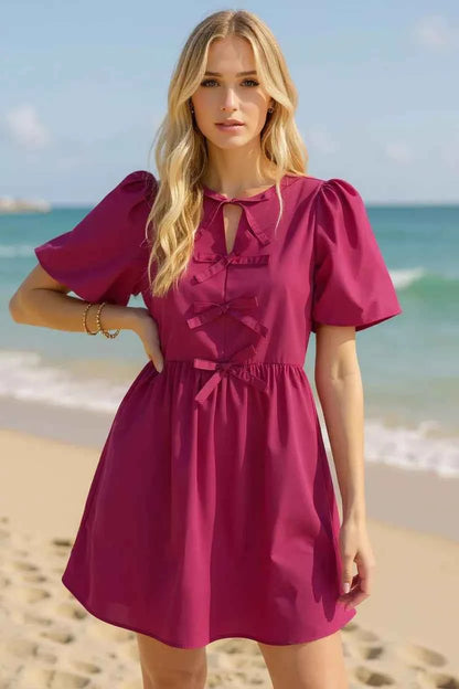 Puff Sleeve Mini Dress-Free Shipping - aurelia-clothing-8955