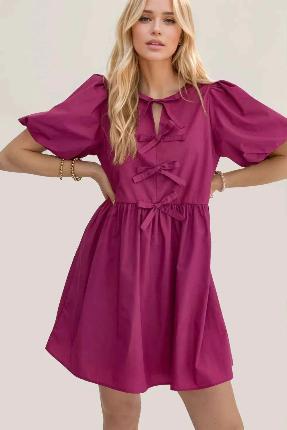Puff Sleeve Mini Dress-Free Shipping - aurelia-clothing-8955