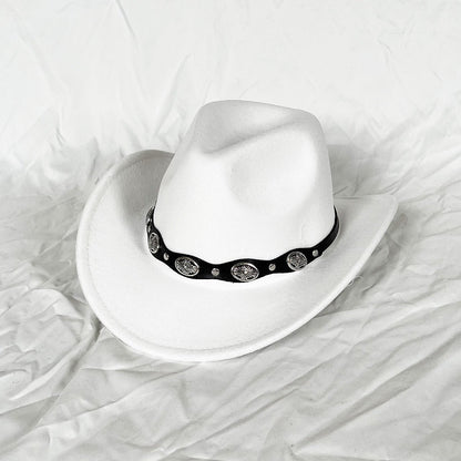 Punk Style Cowboy Top Hat Autumn And Winter Woolen Felt Hat Mens and Womens Jazz Hat British Style Metal Belt Vintage Top Hat - Free Shipping - aurelia-clothing-8955